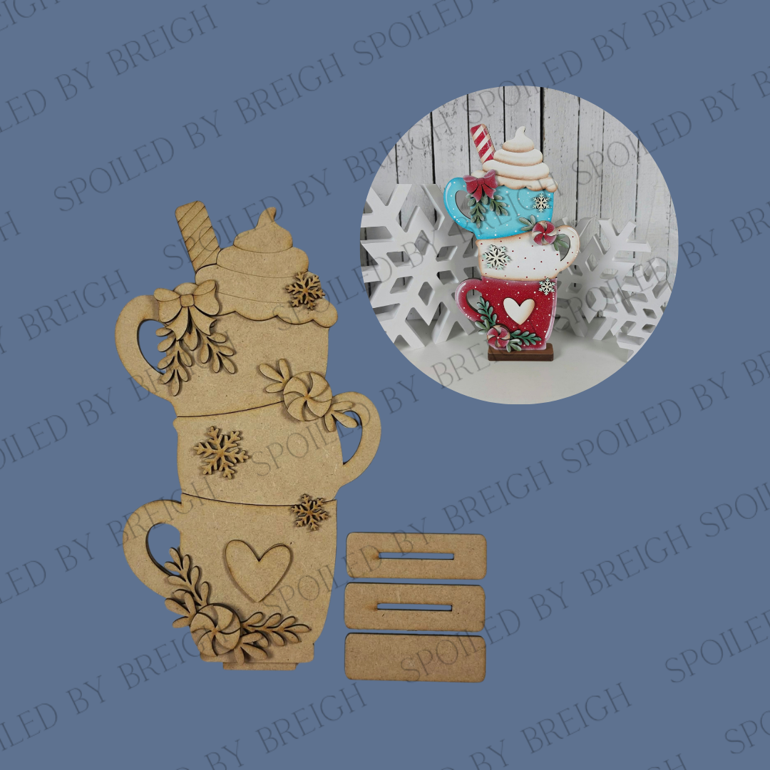 Hot Cocoa Stacked Mugs Shelf Sitter