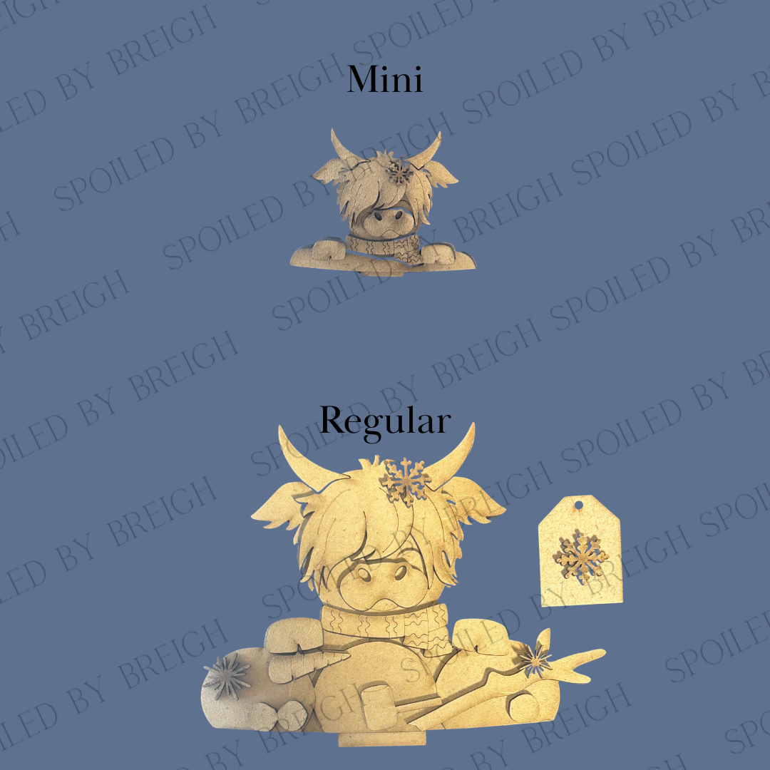 Highlander Cow with Snowman Basket Insert