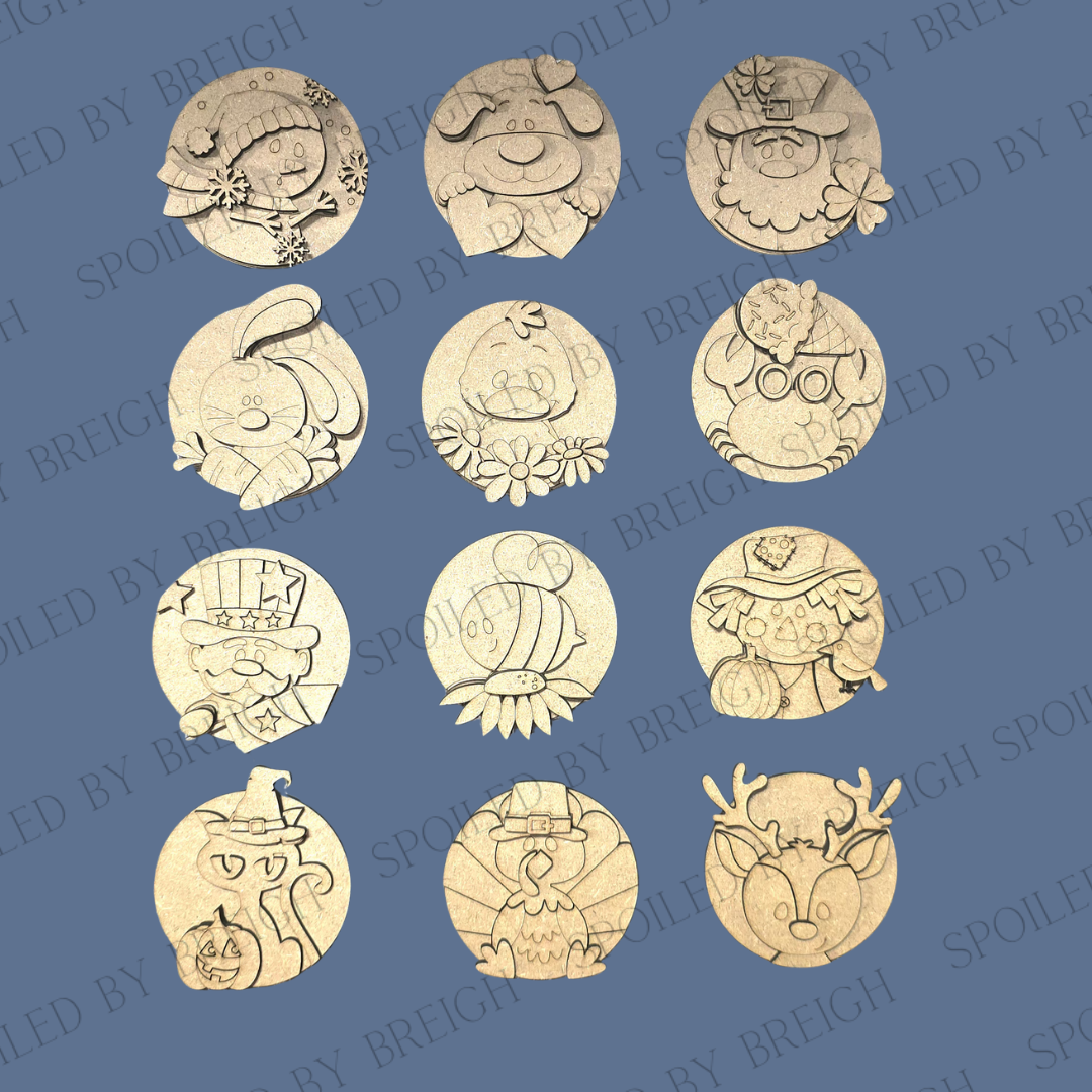 Set of 12 Characters , 3 inch Circles