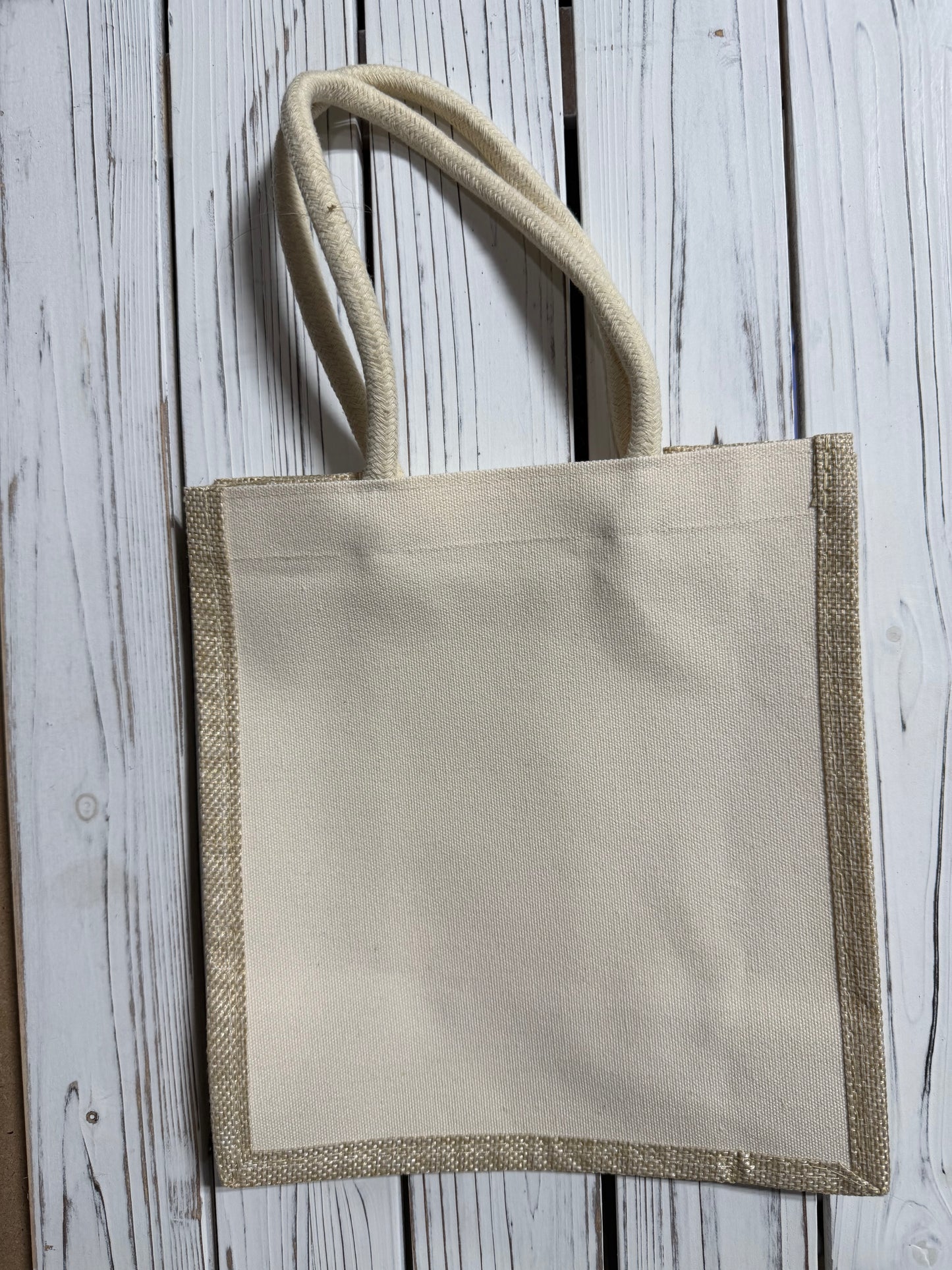 Canvas Tote with Burlap Trim