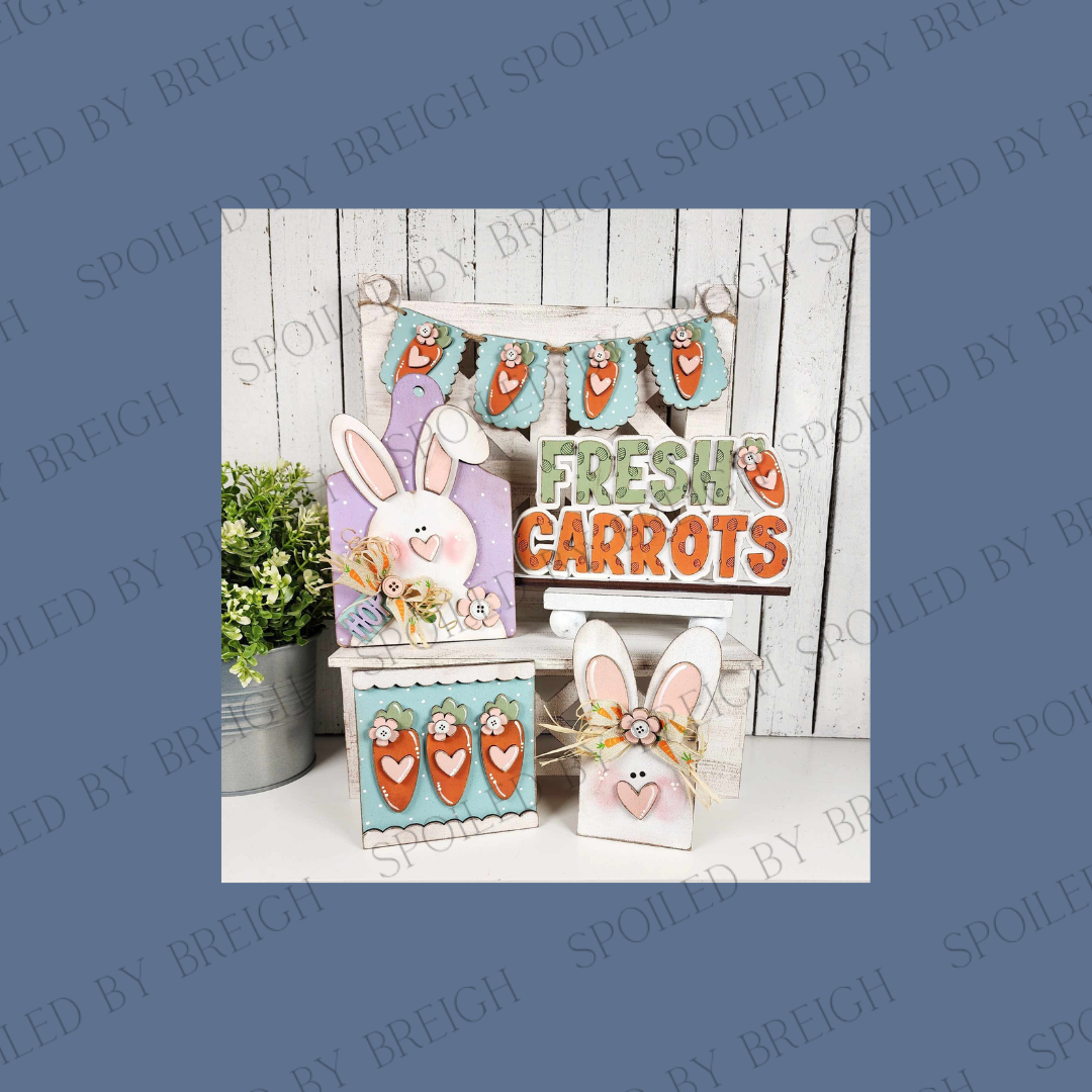 Prim Bunnies & Carrots Decor Set