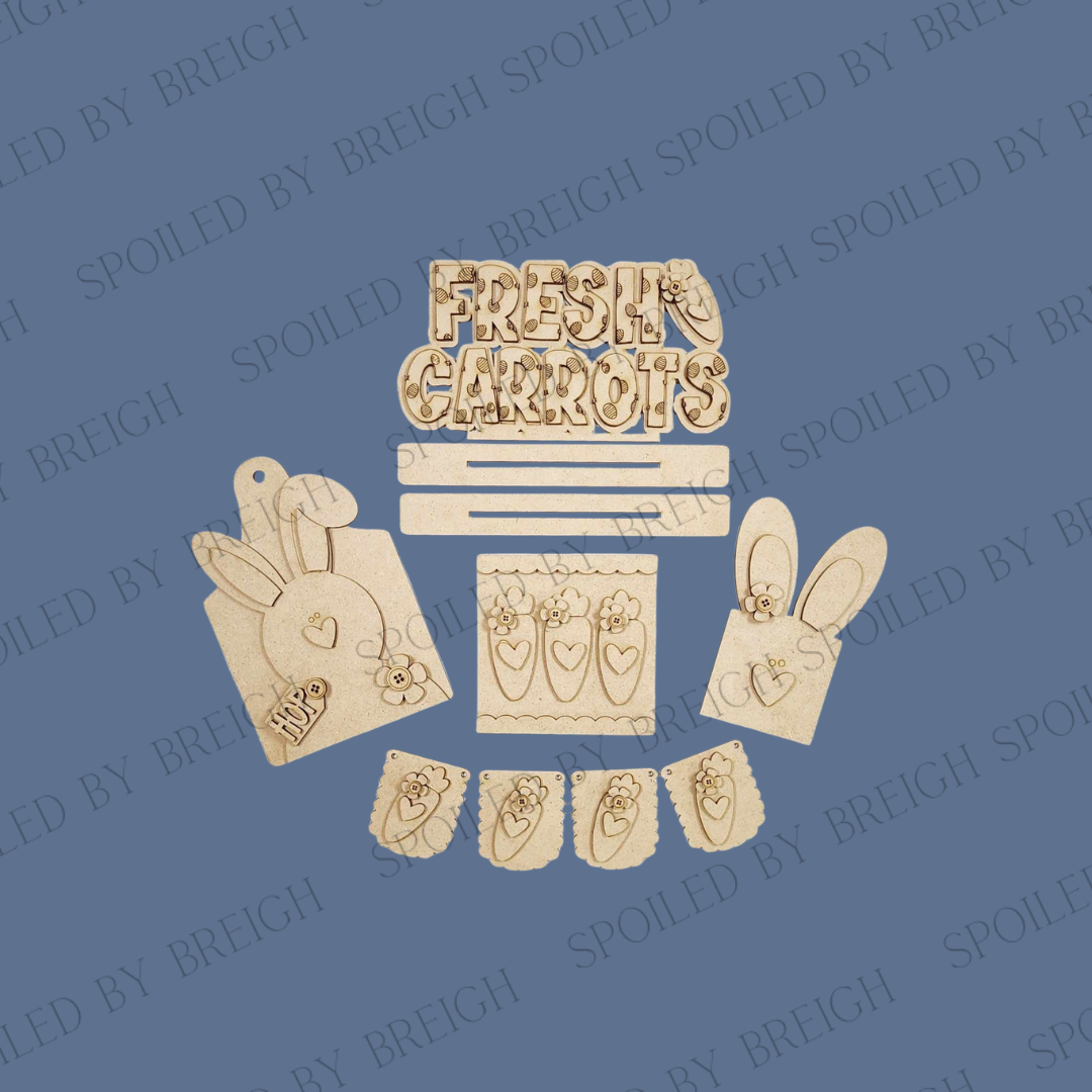 Prim Bunnies & Carrots Decor Set