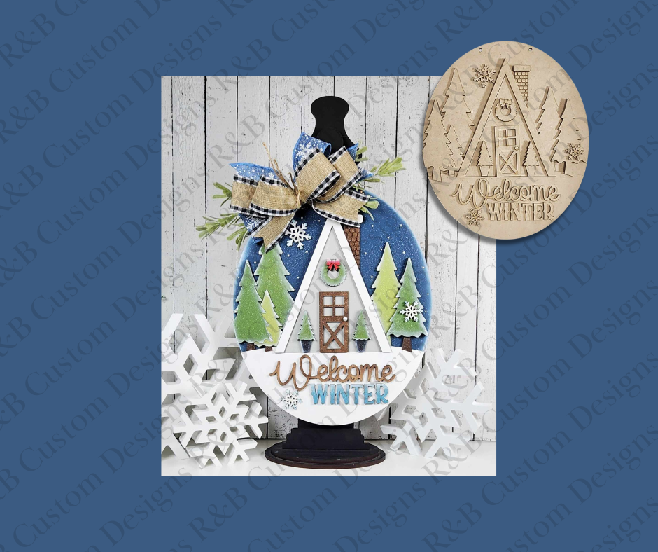 Winter Cabin Door Hanger