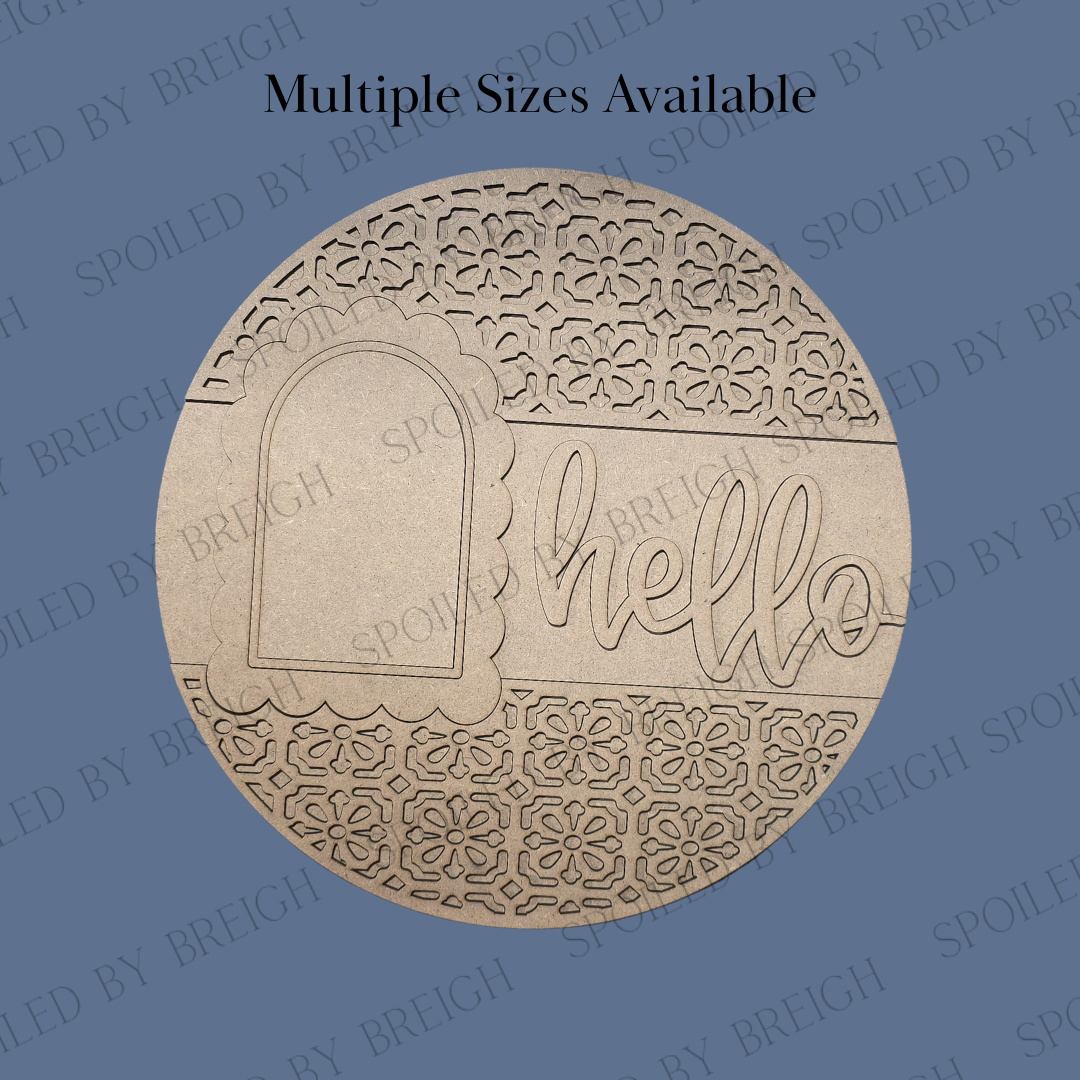 Hello Tile Pattern Door Round Blank