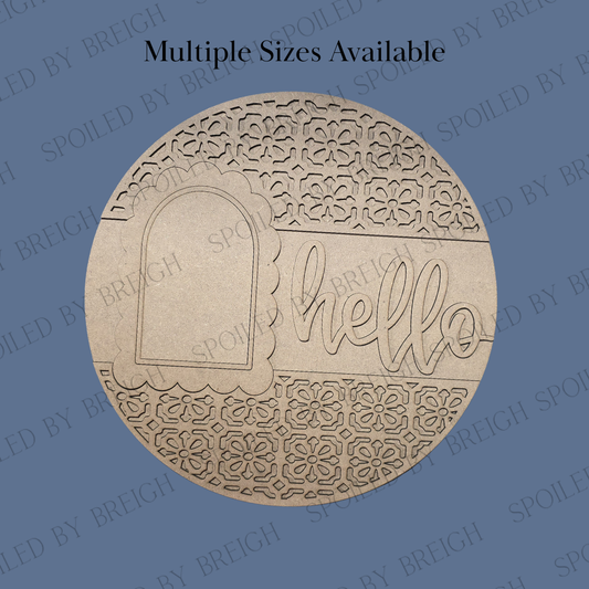 Hello Tile Pattern Door Round Blank