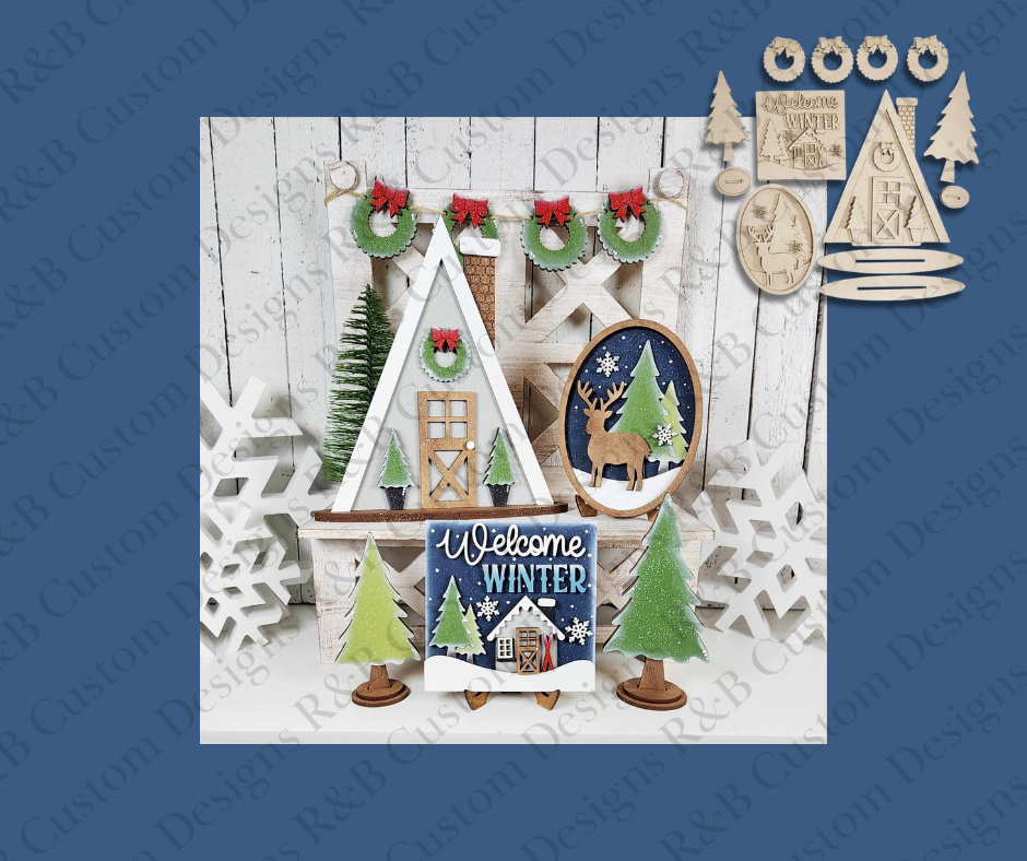 Winter Cabin Tiered Tray