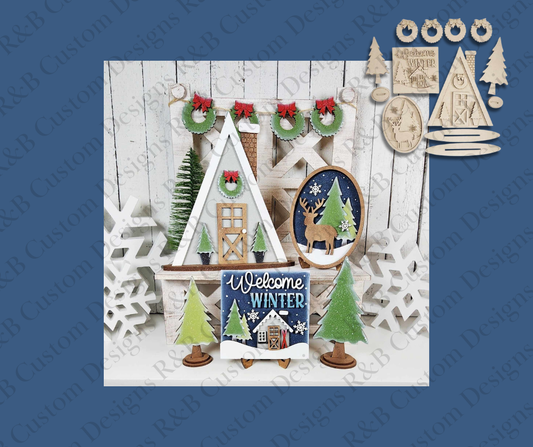 Winter Cabin Tiered Tray