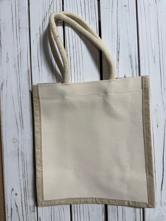 Canvas Tote with Burlap Trim